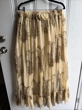 Earthbound Boho Paisley Semi Sequenced Cream Maxi Festival Fairy Skirt Size L